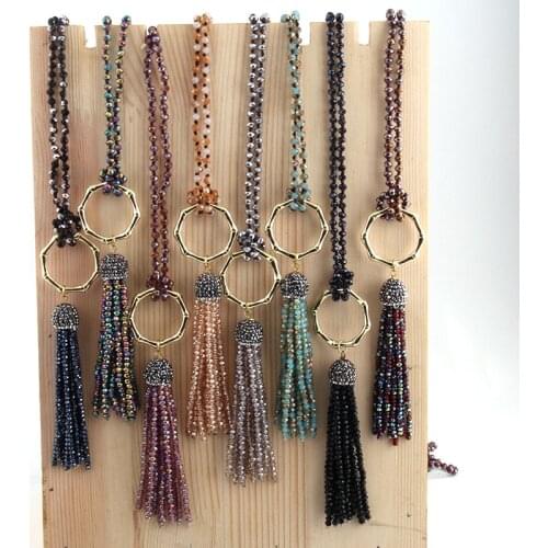 Free Shipping Fashio Artisan Jewelry Halsband 4mm Mini Glass Knotted Crystal Tassel Punk Necklaces For Wom