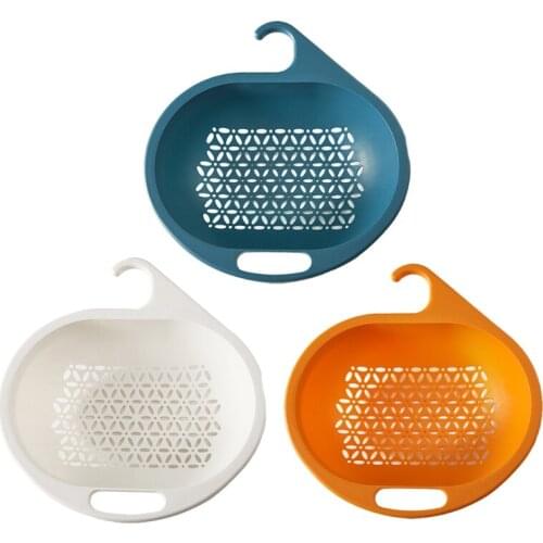 Household Kitchen Wash Fruit Vegetable Drain Basket Storage Bins Plastic Organizer Basket with Hook Storage Container