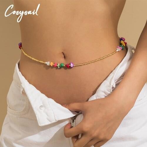 Cosysail Sexy Natural Stone Glass Beaded Waist Chain for Women 2021 Summer Minimalism Bikini Beach Belly Chain Body Jewelry