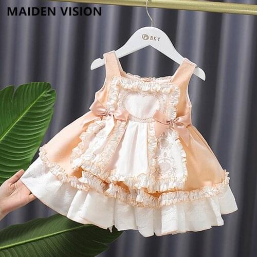 2021 Summer Spanish yellow Ball Gown Lolita Palace Princess Lace Infant Dress for Easter Birthday Party Baby girl outfit