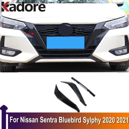 For Nissan Sentra Bluebird Sylphy Almera 2020 2021 Front Bumper Molding Grill Trim Cover Stickers Garnish Car Accessories