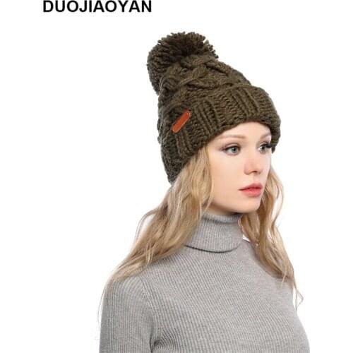 DUOJIAOYAN New Type Wool Hat Autumn Winter Warm Women Cap Knitting Hemp Pattern Hat Plush Thickened Warm Hat For Girls