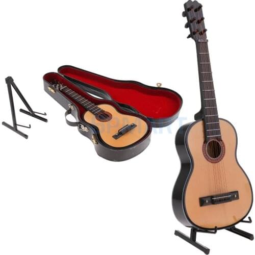 Dolls Action Figures Accessory 13cm Wood Guitar Model Dollhouse Miniature Home Display Decor Ornaments