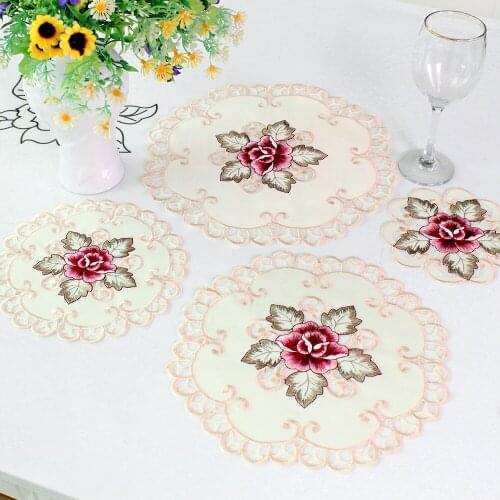 European Embroidered Coaster Coffee Tea Desk Table Cloth Round Placemat Party Christmas Decor Wedding Party Table Decor