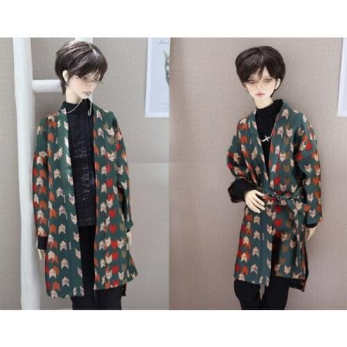 BJD dolls Cardigan coat cprinted jacket malachite green pattern imitation silk belt cardigan 1/4 1/3 uncle Doll clothe