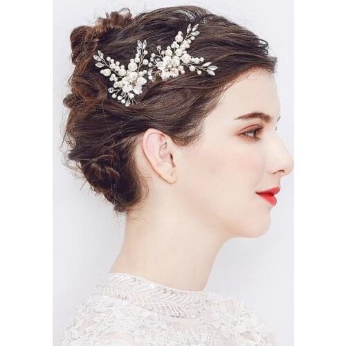 Korean fine net yarn pearl insertion comb Acrylic pink crystal Manual combs The bride headdress