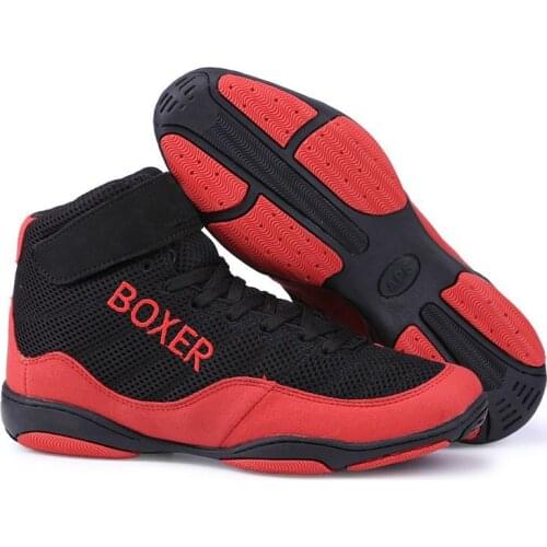 New Speed Mens Boxing Training Boot Black Red Wrestling Shoes High-quality Breathable Fighting Weightlifting Sneakers 35-47