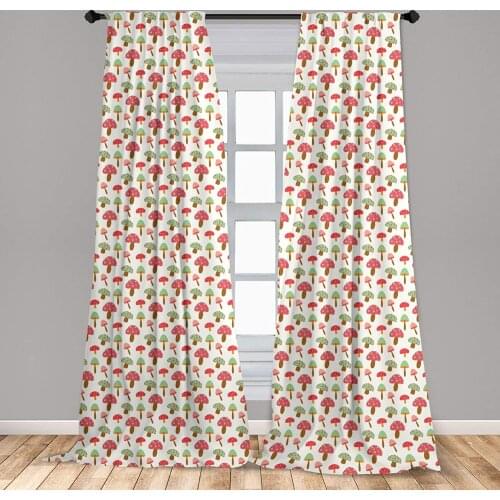 Woodland Window Curtains Cartoon Mushroom Forest Foliage Illustration on Off White Backdrop Window Drapes with Rod Pocket