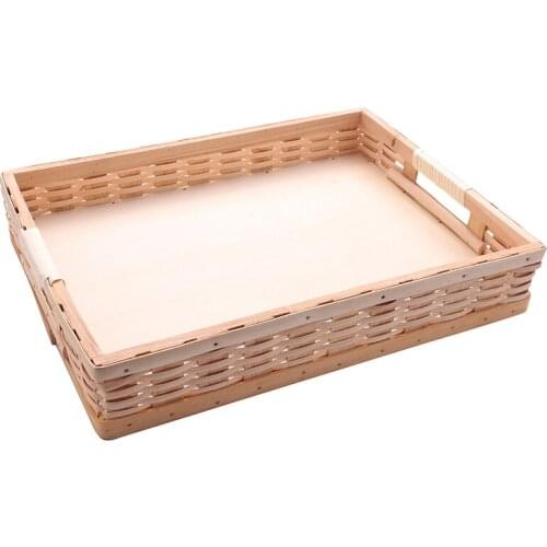 Rattan Storage Tray Rectangle Basket with Handle Hand-Woven Rattan Tray Wicker Basket Bread Fruit Food Breakfast Display