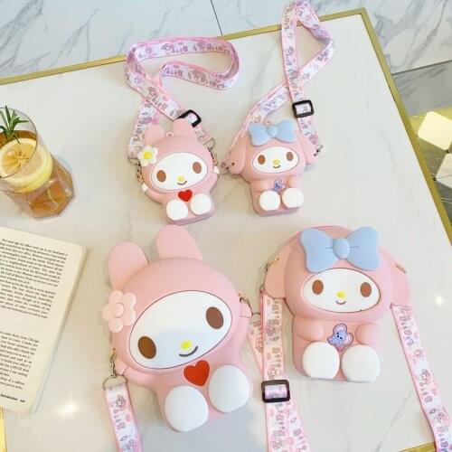 Cute Cartoon Shoulder Messenger Bags Soft Silicone Coin Purses Fashion Women Portable Crossbody Handbags Ribbon Chain Tote Bags