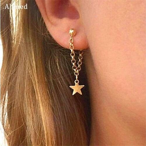 Ahmed Fashion Personality Women Simple five-pointed Star Earrings Charm Korean Tassel Earrings Wedding Jewelry Accessories