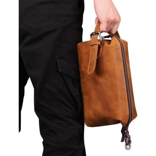 2020 Mens Designer Bag Real Leather Clutch Male Vintage Multifunctional Storage Bags Wash Cosmetic Wallets Wrist Handbag Man