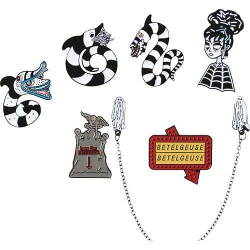 Tombstone Gravestone Skeleton SandWorm Lydia Deetz Reptile Gothic Creepy Spooky Dantes Inferno enamel lapel pins