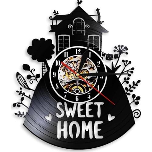 Sweet Home Rustic Sign Retro Vinyl Record Wall Clock Farmhouse Family Room Wall Decor Clocks Watch Housewarming Weeding Gift