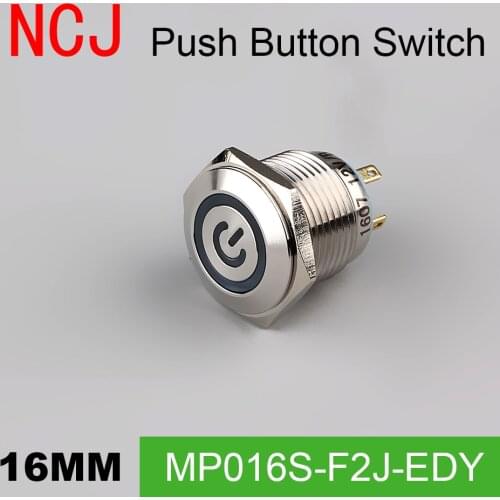 NCJ 16mm Metal Push Button Switch IP67 Momentary with led lamp stainless steel power head 3A