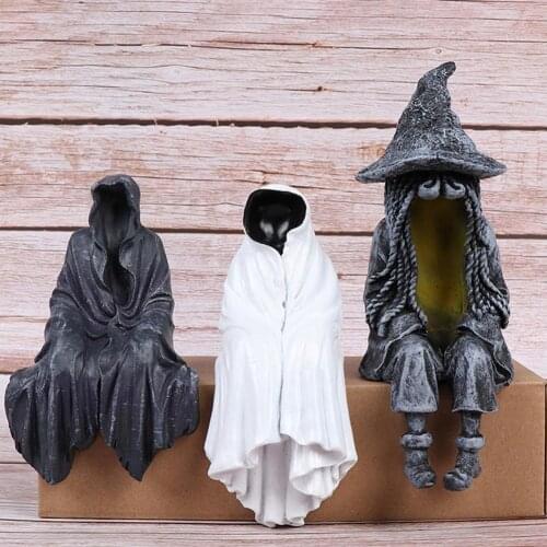 New Seated Faceless Man Sculpture Resin Halloween Party Horror Ghost Desktop Ornaments High-Gloss Outdoor Garden Statue