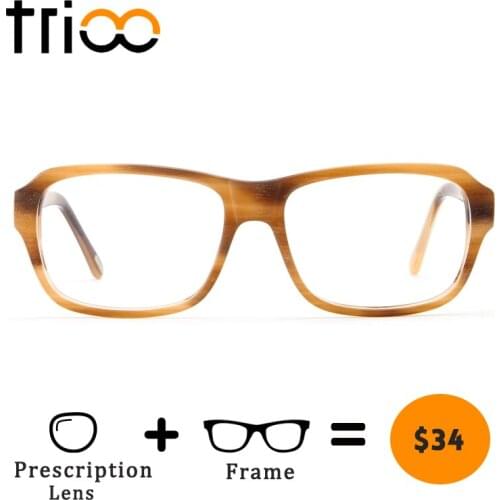 TRIOO Wooden Prescription Glasses Men Quality Acetate Square Minus Eyeglasse Male Fashion Design Spectacles For Myopia Reading