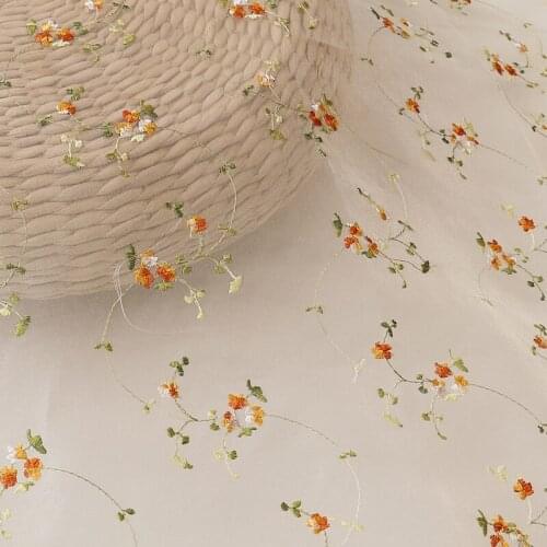 One meter High grade snow yarn fabric Small flower embroidery tissu Wedding dress, skirt, costume, handwork fabrics