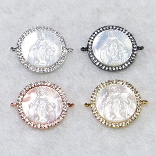12 Pieces Round charms Pendant Tiny zircon round shell charms connector Jewelry Accessories for jewelry Making 9071