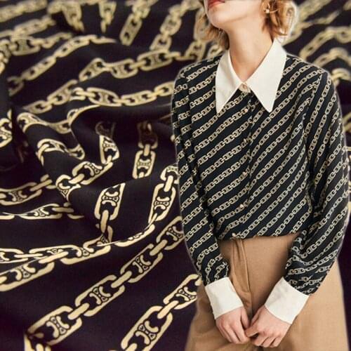 Half Meter High Grade Fashion Black Bottom Beige Chain Chiffon Fabric For Dress Shirt Trousers Women Garment Sewing TissueT1575