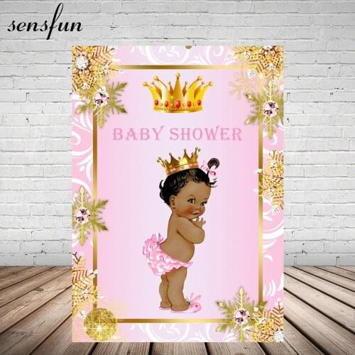 Sensfun Pink Baby Shower Backdrop For Photo Studio Gold Crown crystal Snowflake 1st Birthday Party Gender Reveal Backgrounds