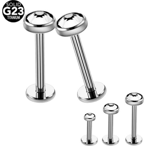 1pc 16G G23 Titanium internally threaded Gem Labret Ring Lip Rings Earrings Stud CZ Cartilage Tragus Piercings Body Jewelry