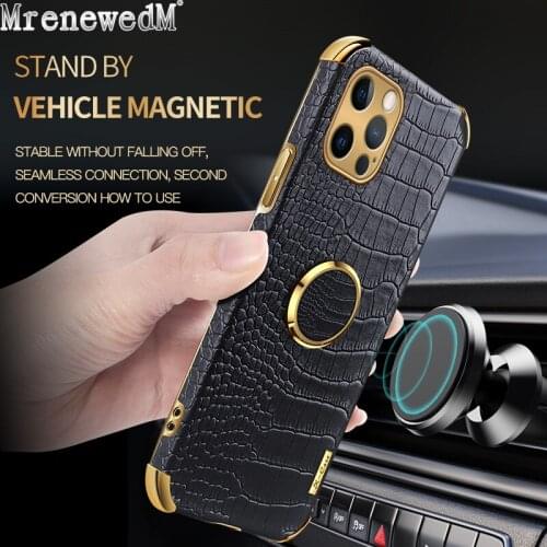 Luxury Plating Silicone Case For iPhone 12 11 Pro Xs Max XR 12 Mini 6 7 8 Plus SE 2020 Ring Holder Stand PU Leather Phone Cover