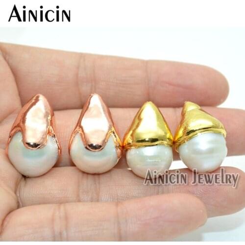 Solid Gold Plating Water Drop Shape Natural Freshwater Beads 15x22mm Vertical Hole DIY Fashion Jewelry Making Findings 10pcs/lot