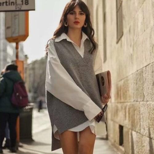 Urifens Knit Top Spring V-neck Sleeveless Front Short Back Long Irregular Vest Top Women Oversized Korean Sweater Vest BN56U