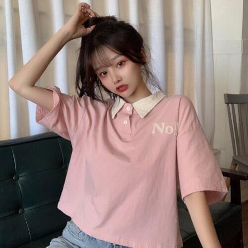 Summer new style POLO collar embroidered letters loose short-sleeved T-shirt womens wild loose short top