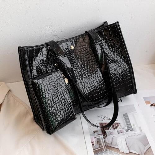Women Fashion Crocodile Stone Single Shoulder Tote Bag Handbag Handmade Shopping Bag And Wallet