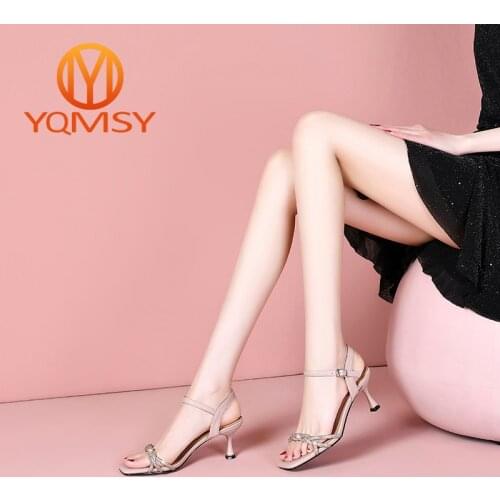 YQMSY Sexy Modern Sandals Women Fashion Thin Heels Buckle Strap Bling Genuine Leather Sandals Elegant Party summer Shoes AS172