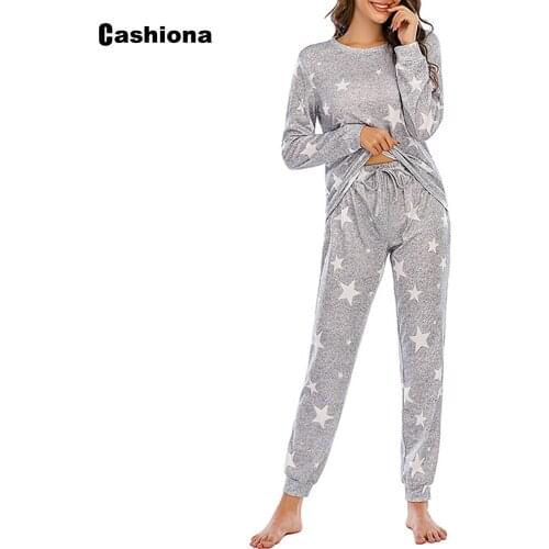 Color Star Printed 2 Piece Set Women 2020 Spring Autumn New Long Sleeve Casual Top Loose Pants Set Femme Tracksuit Streetwear