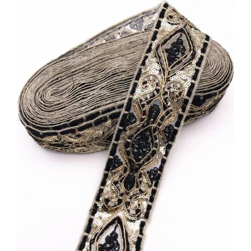 1 Yards Sequin Lace Trims Floral Ribbon Bridal Lace DIY Embroidery Sewing Material for Dress Decoration African Fabric