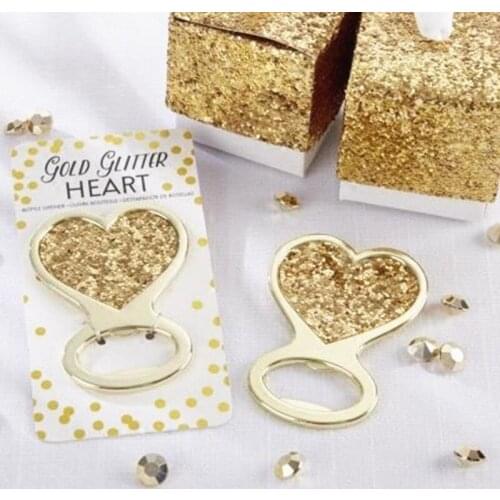 100pcs/lot wedding party favor gifts and giveaways for guests Gold Glitter Heart Bottle Opener Bridal Shower Favor