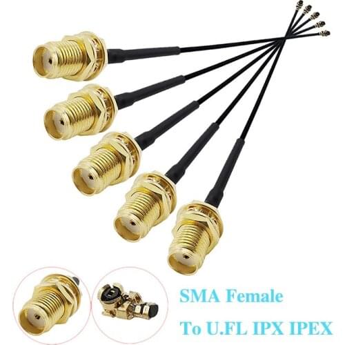 100Pcs RP SMA Female to U.FL/IPX/IPEX UFL to SMA Female RG1.13 Antenna RF Cable Assembly RP-SMA-K / SMA-K for Mini PCI PCIe FPV