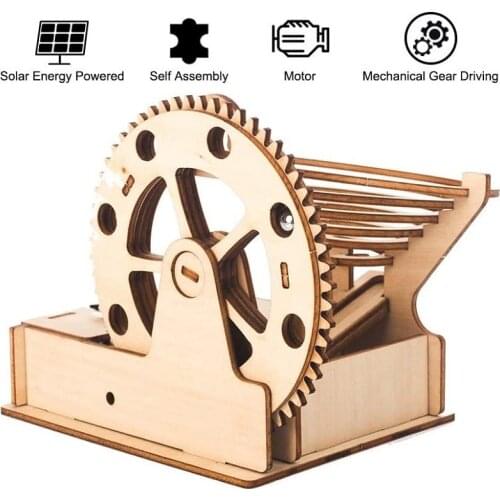 3D Wooden Marble Run Ball Solar Powered DIY Model Assembled Craft Kit Mechanical Gear Building Engineering Educational Toys