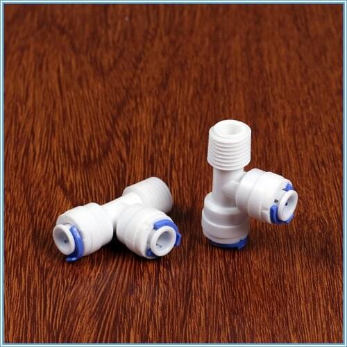 5PCS 1/4" Male - 1/4" - 1/4" OD Tube Tee Type PE Pipe Fitting Hose Quick Connector without Lock RO Water Filter Reverse Osmosis
