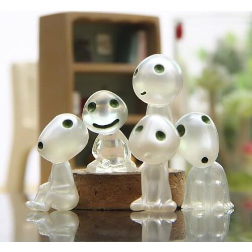 5pcs Princess Mononoke Luminous Studio Ghibli Resin Action Figure Kodamas Glow in dark Figurines Elf Tree Dolls Model Kids Toys