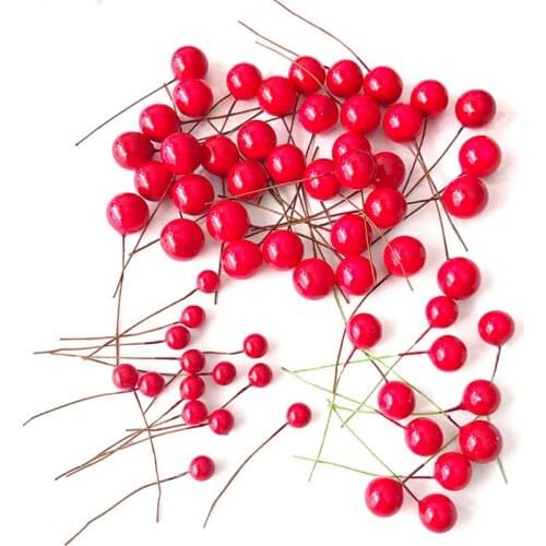 50/100 Pcs Red Mini Fake Fruit Artificial Flower Cherry Stamen Gifts For The New Year Christmas Pendant Tree Decorations Berry