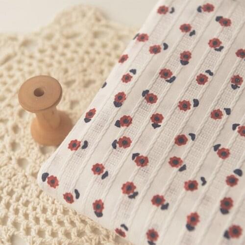 50*145cm Dark Red Flower Yarn-dyed Stripes Pure Cotton Fabric Shirt Dress Shirt Top Fabric