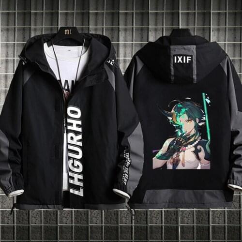 Anime Genshin Impact Xiao Fashion Spring Autumn Jacket Hoodies Wind Coat Women Men Casual Student Hooded Zipper Tops Cosplay