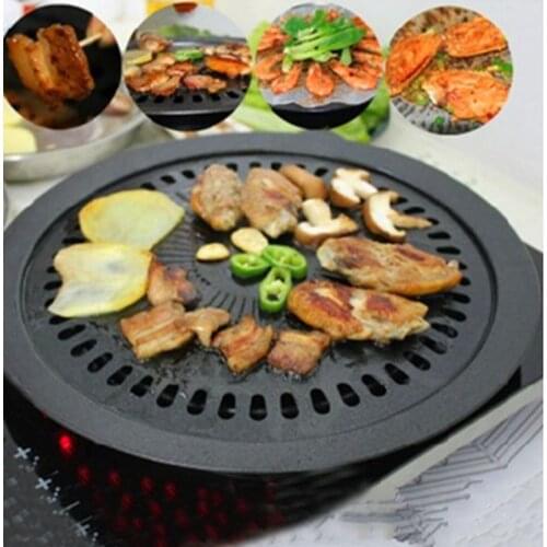 Non-stick Korean Gas Barbecue Roasting Round Frying Pan Grill Meat Burner for Bbq Heat Plate Grills Cooking Tools Cookware