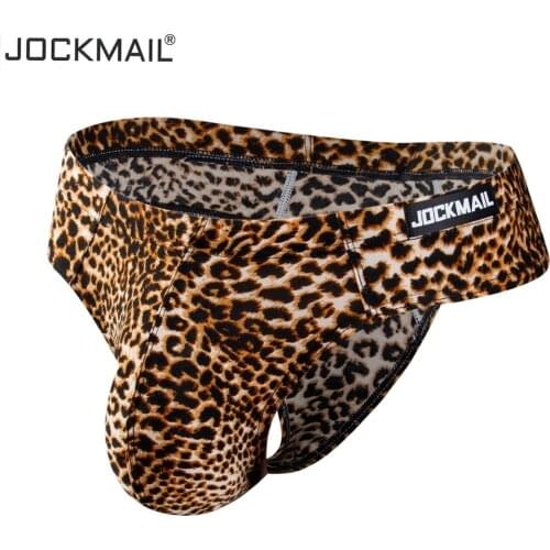 Jockmail Sexy Men Bikini Brief Underwear Leopard Grain Penis Pouch Jockstrap G-strings Thong Cuecas Gay Male Panties Slip Homme