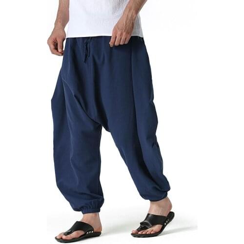 Vintage Baggy Harem Pants Men 2021 Summer Cotton Linen Joggers Pants Men Japanese Streetwear Jogging Sweatpants Men Trousers 3xl