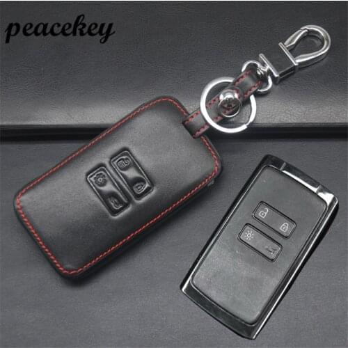 Peacekey Car Genuine Leather Remote Control Car Keychain Key Cover Case For Renault Kadjar 4Buttons Smart Key chain wallet bag