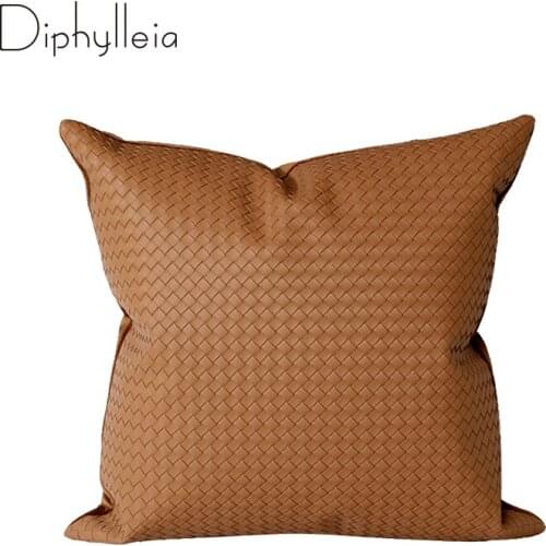 Diphylleia Decorative Cushion Cover 2021 Fashion Trendy Orange Woven Leather Throw Pillow Case Luxury Coussin Patio Home Office