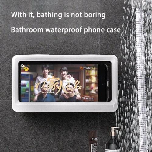 Home Wall Waterproof Mobile Phone Box Self-Adhesive Holder Touch Screen Bathroom Phone Shell Shower Sealing Storage Box U3
