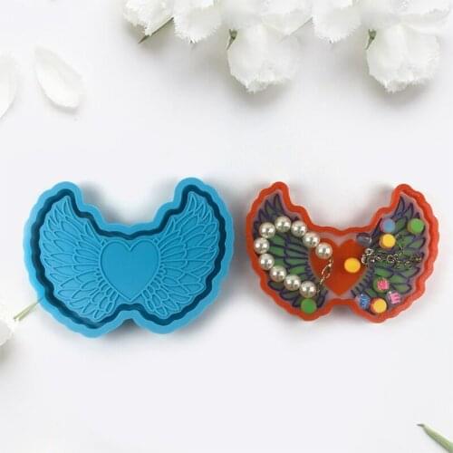 F3MF Love Heart Wing Jewelry Organizer Epoxy Resin Mold Storage Box Casting Silicone Mould DIY Crafts Home Decorations Making