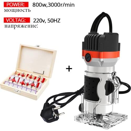 800w 30000rpm Wood Router Tool Combo Kit Electric Woodworking Machines Power Carpentry Manual Trimmer Tools With Milling Cutter